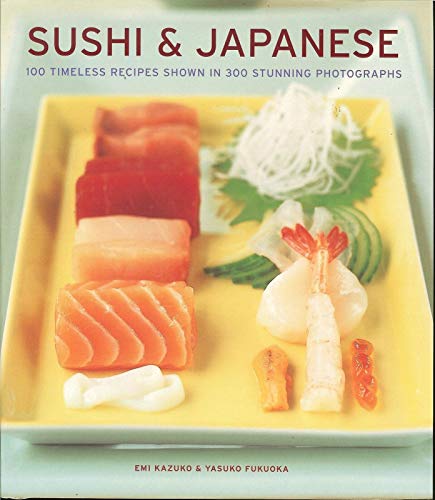 Cookbook cover featuring sushi and sashimi on a yellow plate.
