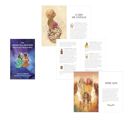 Pregnancy oracle deck with illustrated cards and guidebook, featuring maternal imagery.