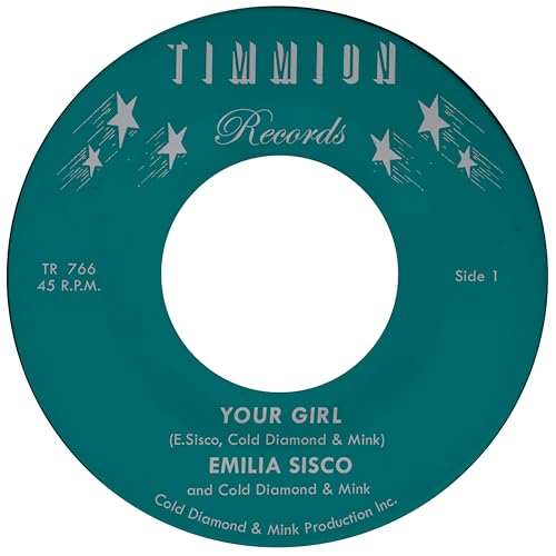 Turquoise vinyl record label with silver stars and song title "Your Girl".