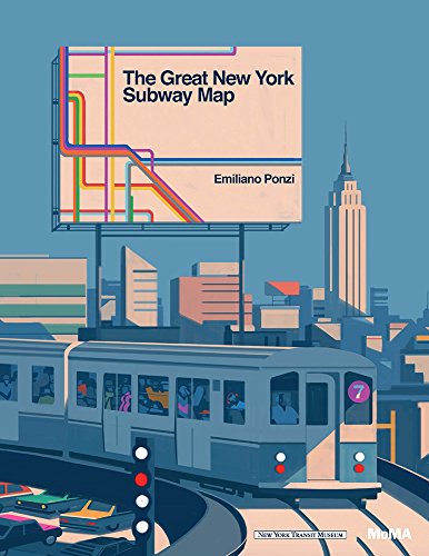 Book cover depicting a New York City subway train and map illustration.