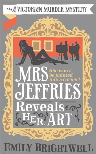 Book cover: "Mrs Jeffries Reveals Her Art" with ornate frame and silhouette.