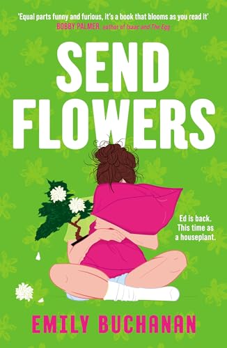 Book cover featuring a person holding a pink pillow on a green floral background.