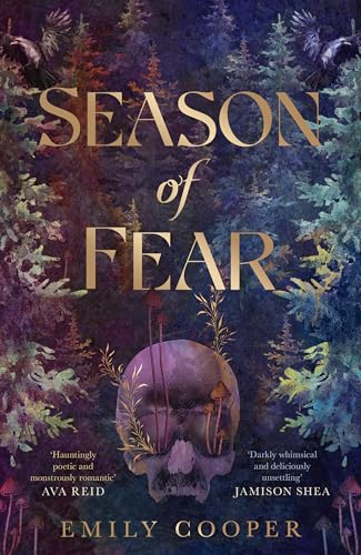 Book cover: dark forest scene with skull and mushrooms, titled "Season of Fear".