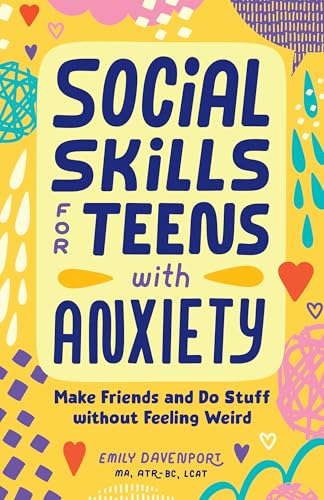 Book cover titled Social Skills for Teens with Anxiety on a yellow patterned background.