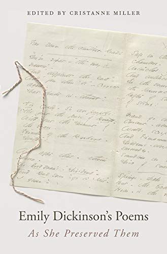 Book cover showing a handwritten manuscript page tied with string, titled Emily Dickinson's Poems.