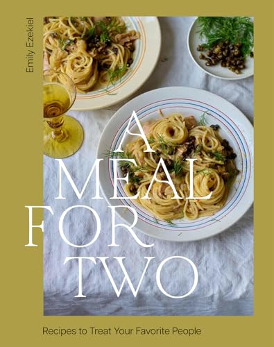Cookbook cover featuring pasta dishes and text “A Meal for Two.”