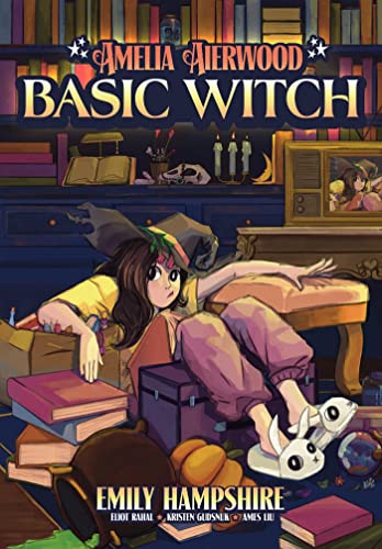 Book cover: illustrated young woman with a cat and magical objects.