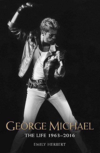 Black and white book cover featuring George Michael in performance.
