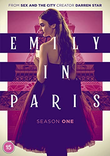 Emily in Paris" Season 1 DVD cover with woman and Eiffel Tower.