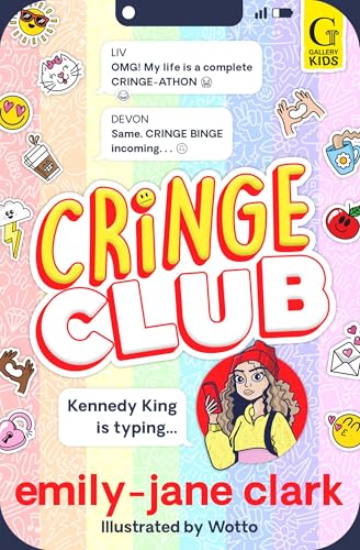 Book cover for Cringe Club featuring text messages, stickers, and an illustration of a girl.