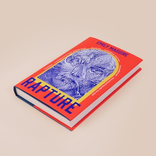 A book titled Rapture by Emily Maguire with a blue illustrated cover on red.