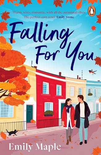 Book cover titled Falling for You featuring a couple walking past colorful townhouses.