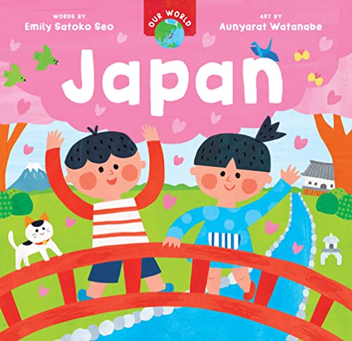 Children’s book cover depicting Japan with illustrated kids and landmarks.