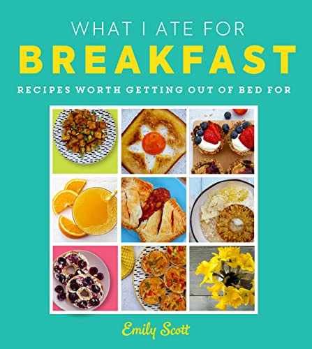 Cookbook cover displaying colorful breakfast foods and floral arrangements.