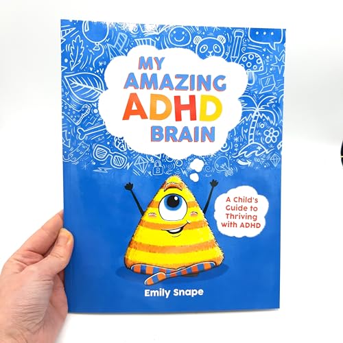 Book cover titled My Amazing ADHD Brain featuring a yellow monster on blue background.