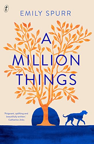 Book cover: tree illustration, blue text, dog silhouette, author Emily Spurr.