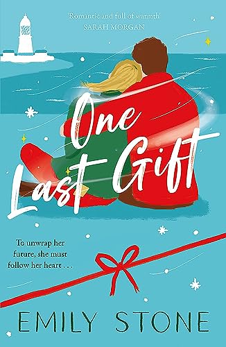 Book cover showing a couple hugging by the sea with a distant lighthouse.