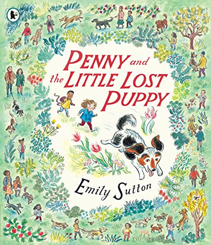 Illustrated book cover showing a girl running after a puppy in a garden scene.
