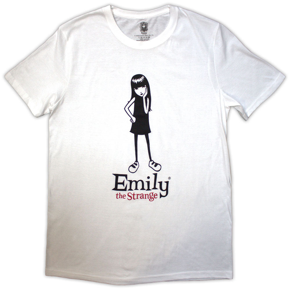 Black t-shirt featuring Emily The Strange in a pose, medium size.