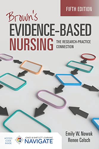 Book cover: "Brown's Evidence-Based Nursing," fifth edition, with abstract shapes.