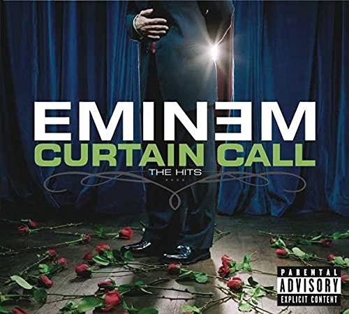 Eminem’s “Curtain Call: The Hits” album cover with a man in a suit.
