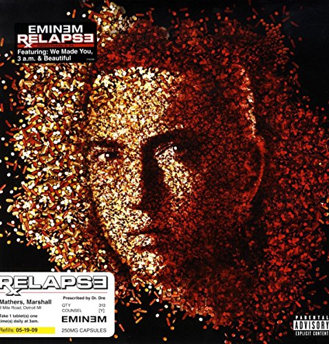 Eminem’s “Relapse” album cover: a fragmented, golden portrait on black.