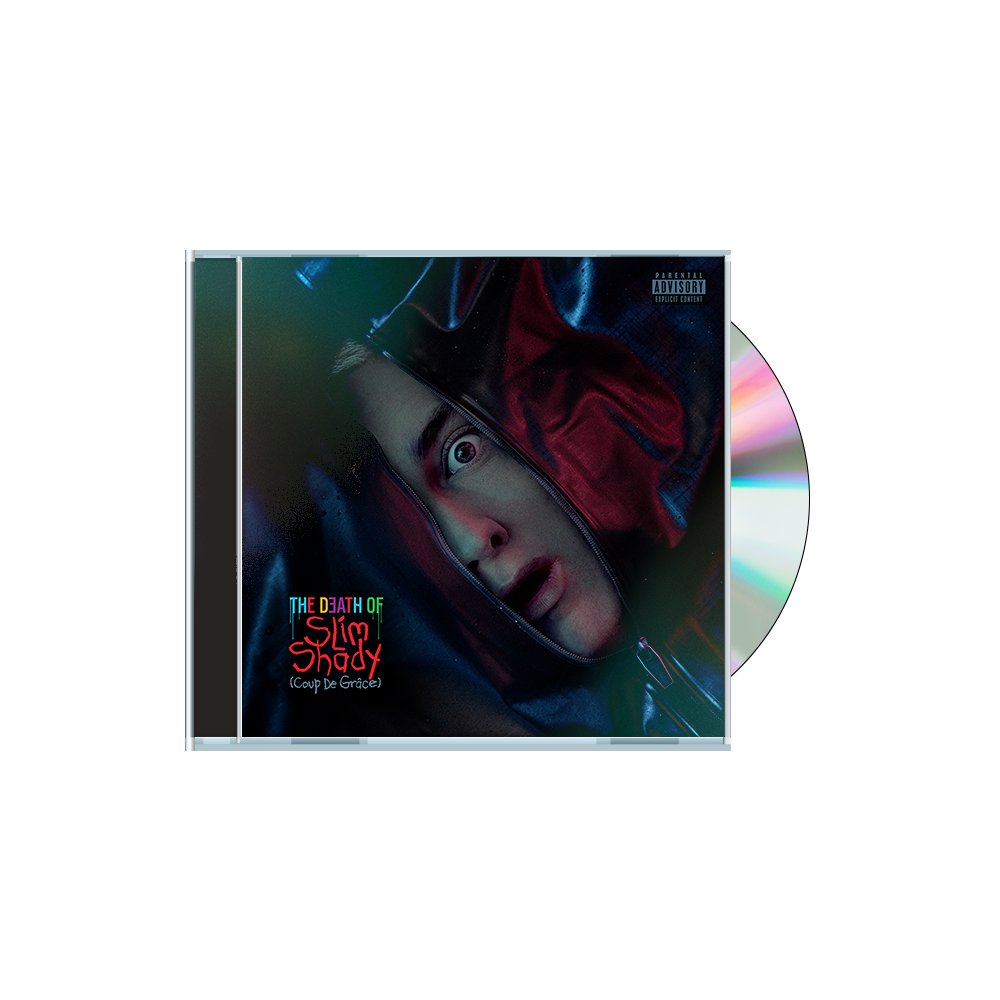Eminem CD cover: child with zipped mouth, dark blue background.