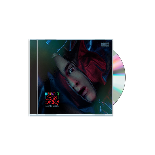 Eminem CD cover: child with zipped mouth, dark blue background.