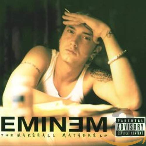Eminem album cover: close-up of rapper with hand on forehead.
