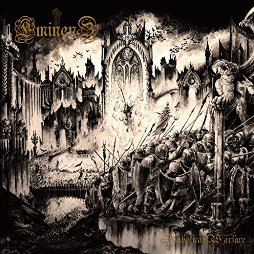 Dark fantasy album cover depicting a battle before a gothic castle.