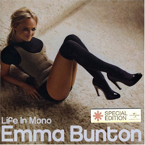 Emma Bunton album cover, "Life In Mono," featuring a seated portrait.