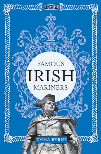 Book cover with blue background, ornate white scrollwork, and a portrait of a mariner.