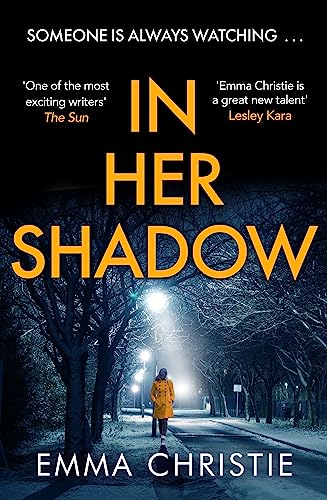 Book cover: woman in yellow coat walking down a dark, tree-lined street.