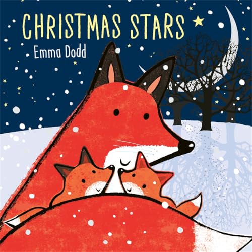 Book cover: adult fox embracing two kits under a crescent moon.