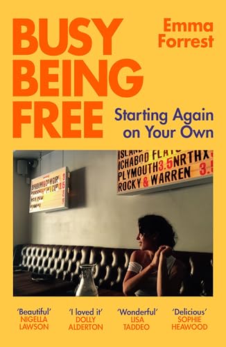 Book cover: "Busy Being Free" with a woman seated in a diner.