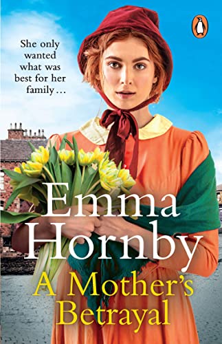 Book cover: woman in bonnet holding flowers, title "A Mother's Betrayal".