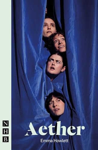 Book cover for “Aether” featuring four faces framed by blue fabric.