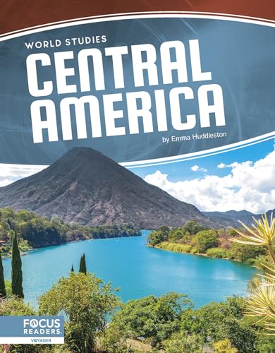 Book cover: "Central America" with a volcano and blue lake image.