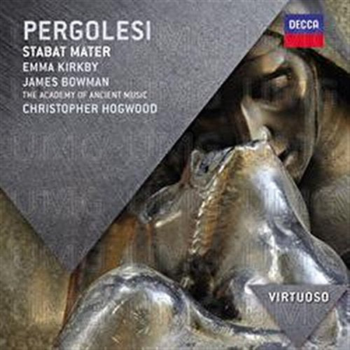 CD cover featuring Pergolesi Stabat Mater text over a sculpture of two figures.
