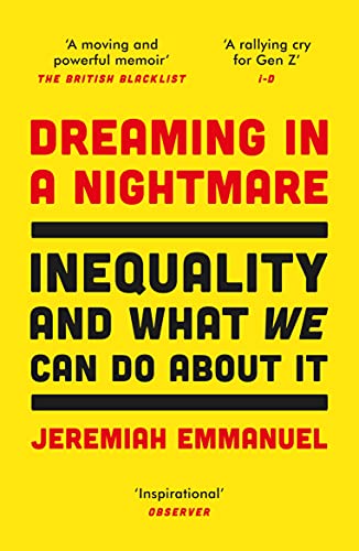 Book cover: “Dreaming in a Nightmare” by Jeremiah Emmanuel, yellow background.
