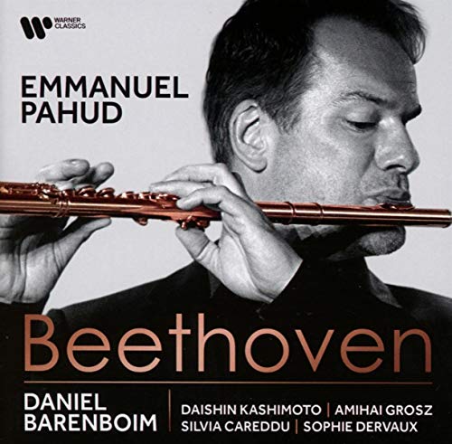 Emmanuel Pahud playing flute, album cover for Beethoven recordings.