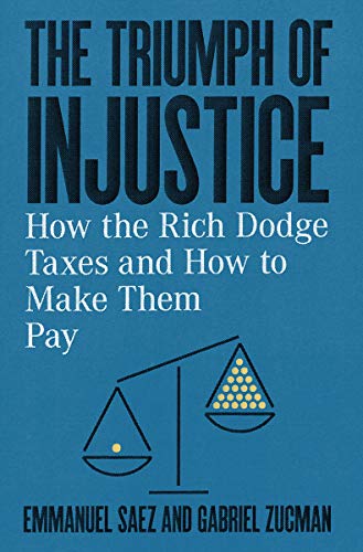 Book cover: "The Triumph of Injustice" with scales illustration.