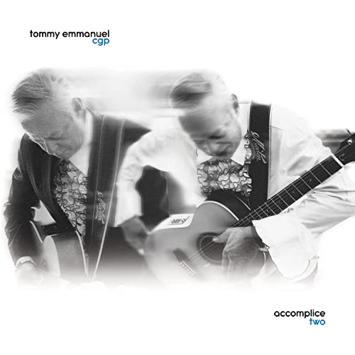 Black and white album cover featuring two men with a guitar.