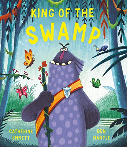A purple monster with a sash holds a vine staff in a swampy forest.