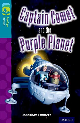 Book cover: Captain Comet in a spaceship above a purple planet.