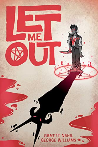 Book cover: young man with knife, pentagrams, and red splatter imagery.