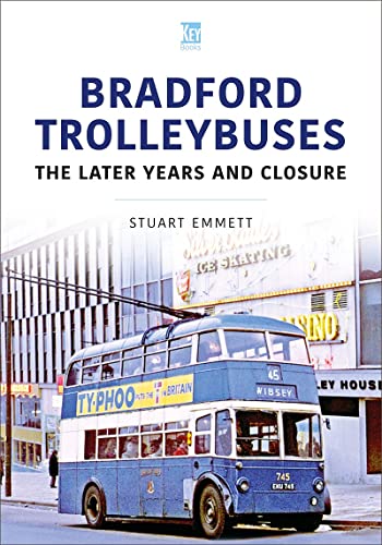Book cover featuring a blue Bradford trolleybus with overhead wires.