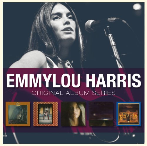 Emmylou Harris album cover featuring a black-and-white photo of her singing into a microphone.