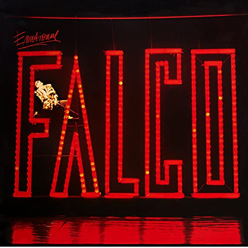 Red neon sign spelling "FALCO" with a small bird silhouette.