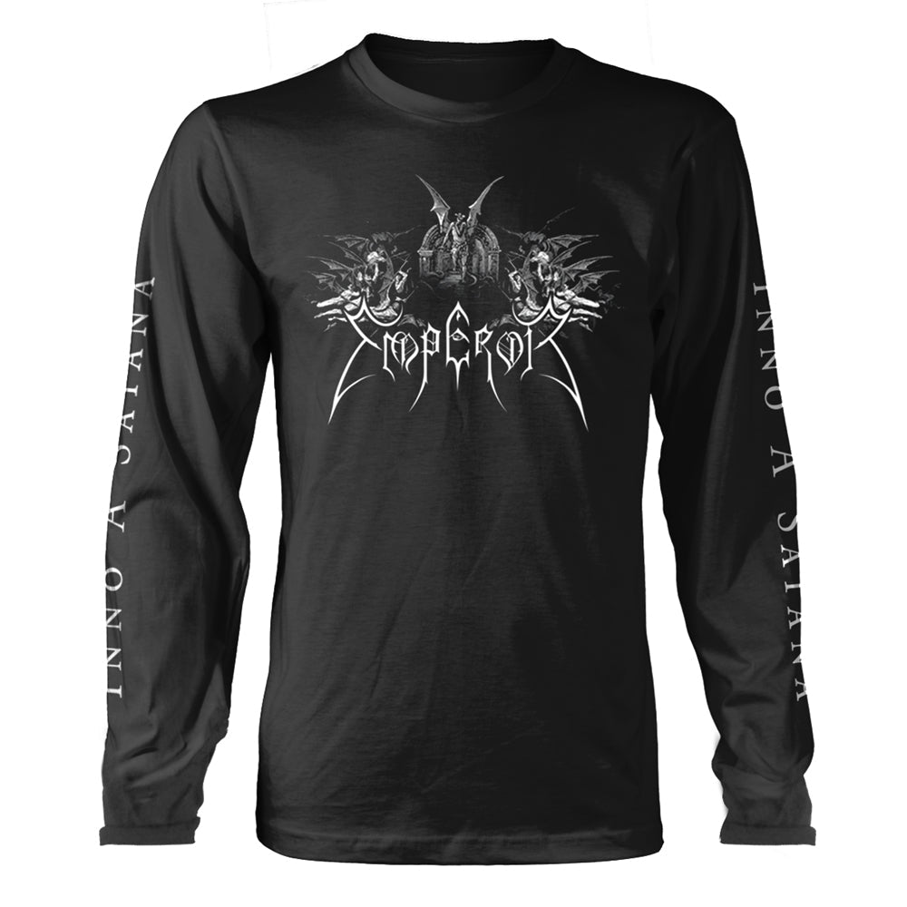 Black long-sleeved t-shirt with ornate, dark gothic imagery and text.